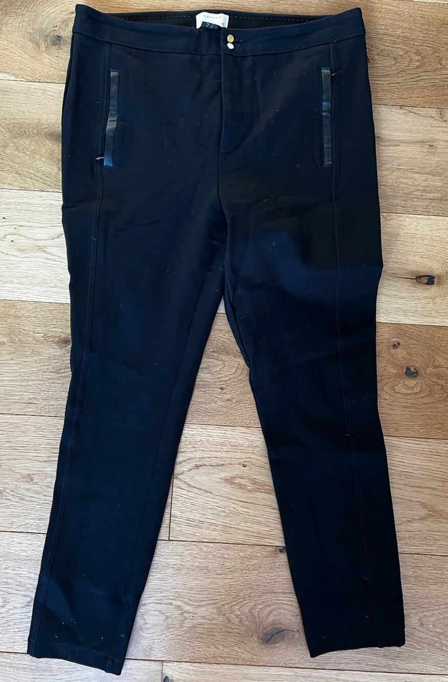 The Essential Slim Anthropologie Black Ponte Stretch Pants Leather Trim Size 10